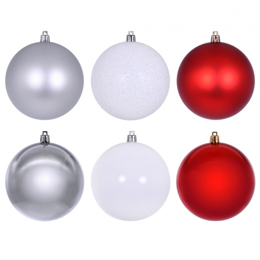 2.4" Red White Silver Orn Asst 18/Box
