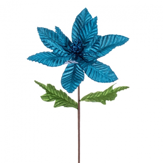 22" Turquoise Velvet Glitter Trim Poinsettia - Buy Online for a Stunning Holiday Display