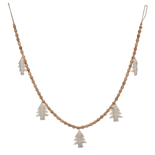 5' White Felt Tree and Natural Wood Bead Garland