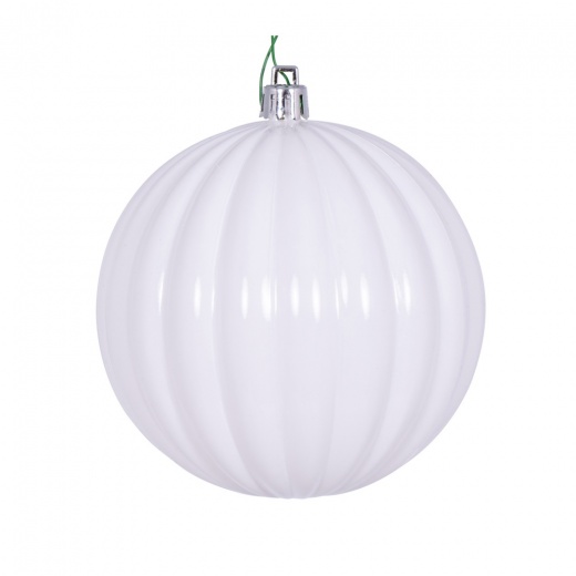 4" White Shiny Lined Ball Ornament - Elevate Your Holiday Decor
