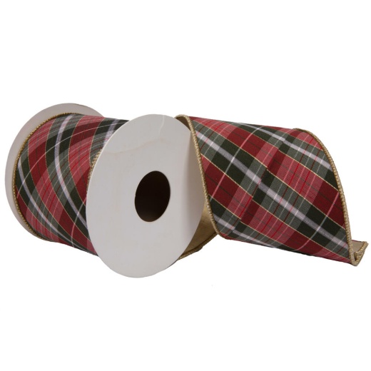 4"X5yd Gray Plaid Gold Fused Ribbon