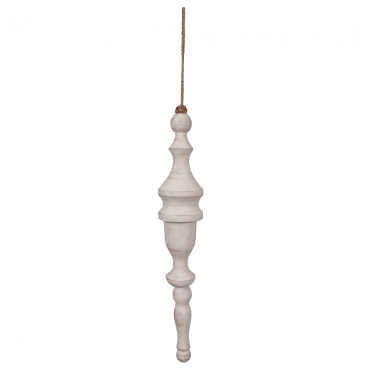 15" White Washed Turned Wood Finial Ornament