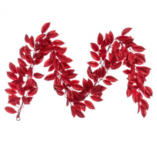 6' Red Gardenia Glitter Garland