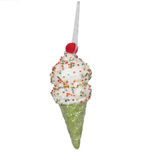 5.75" Lime Ice Cream Cone Ornament 3/Bag - Add a Sweet Touch to Your Holiday Decor