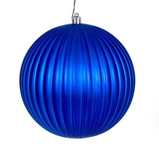 6" Blue Matte Lined Ball Ornament 4/Bg