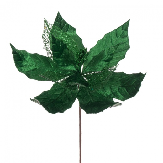 11" Green Glitter Mesh Poinsettia