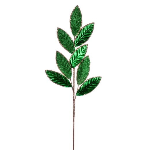 27.5" Green Metallic Leaf Glitter Spray