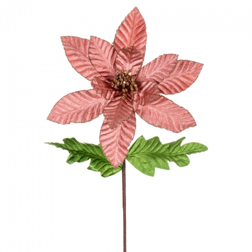 22" Rose Gold Velvet Glitter Trim Poinsettia