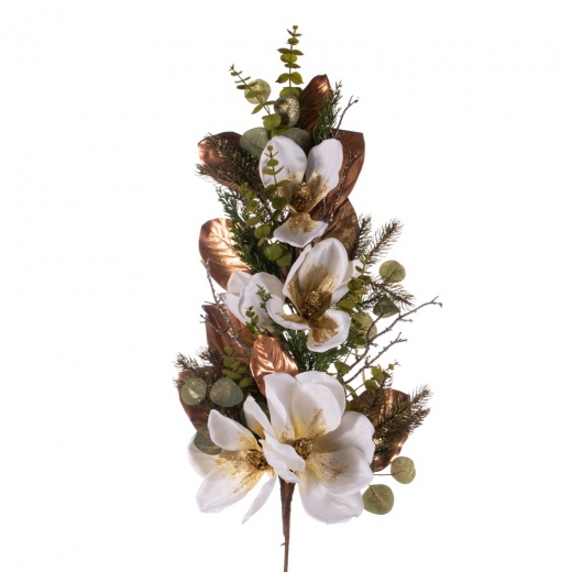 33" White/Gold Magnolia Swag