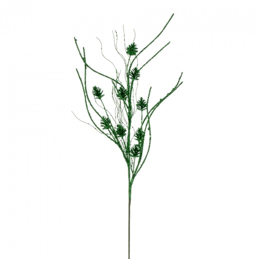 32" Green Pinecone Twig Glitr Spray