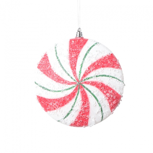 6" Red Green Swirl Flat Ball Ornament