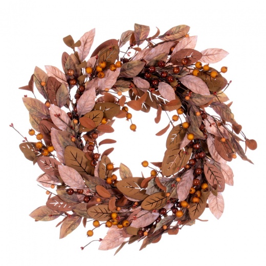 22" Green Brown Leaf Wreath by Vickerman