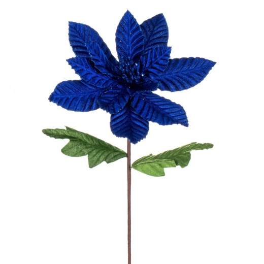 22" Blue Velvet Glitter Poinsettia