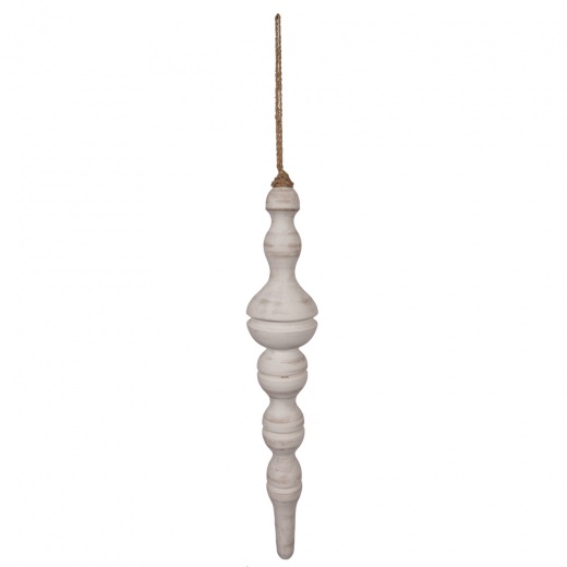 15" White Washed Turned Wood Finial Ornament