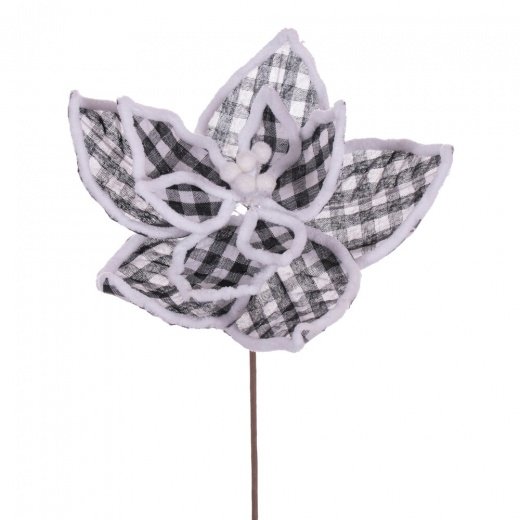 11" Blk/Wht Plaid Wht Line Flower 6/Bg