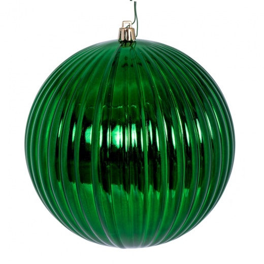 6" Green Shiny Lined Ball Ornament, 4 per Bag