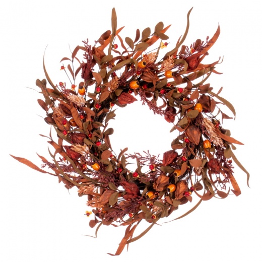 22" Autumn Orange Assorted Leaf Wreath