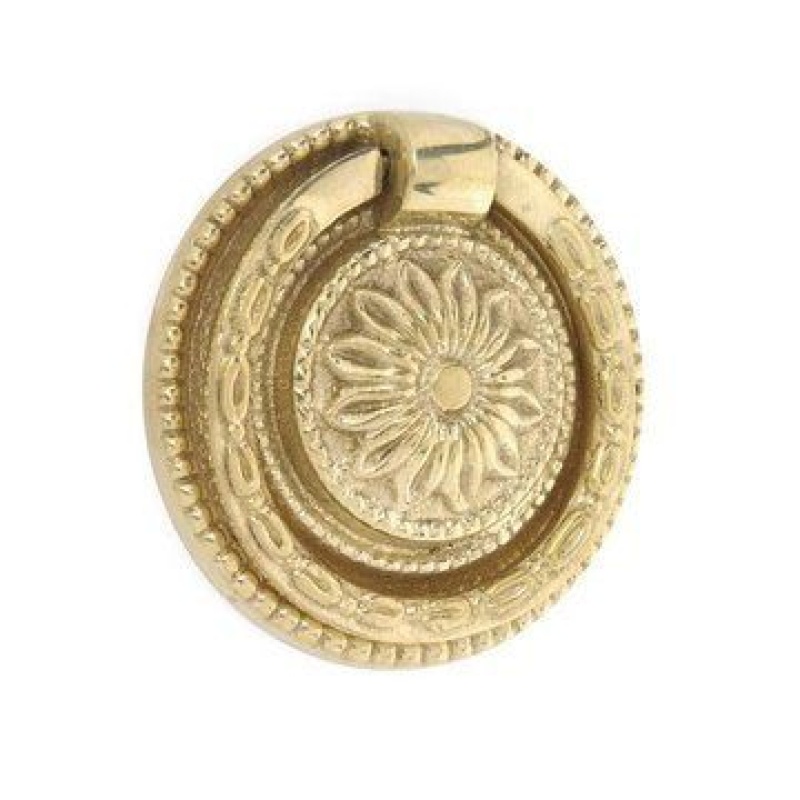 Restorers Brass Ring Pull With Round Floral Backplate