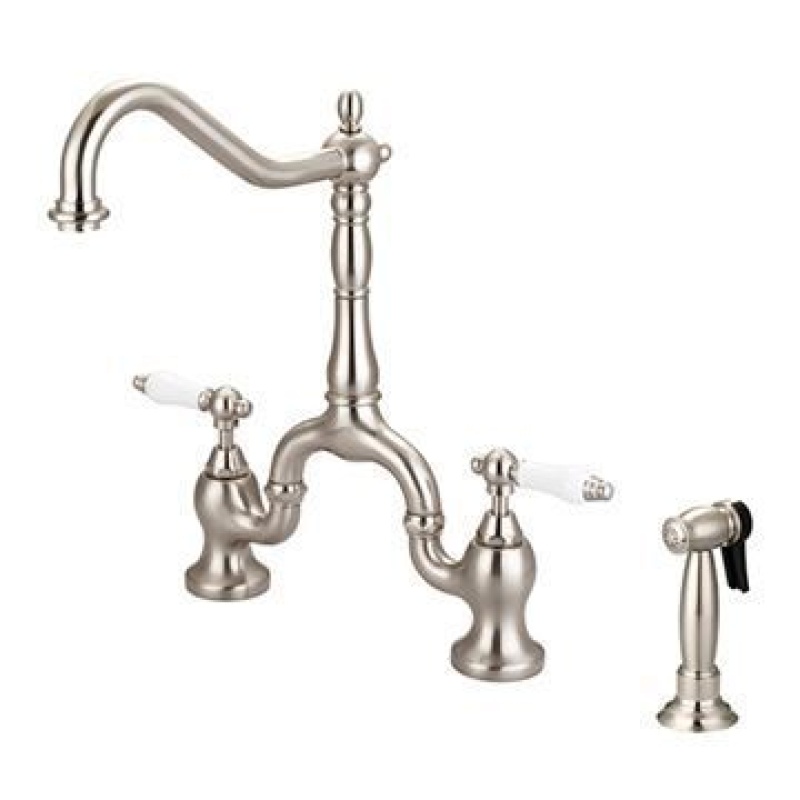 Barclay Carlton Bridge Kitchen Faucet with Sprayer – Porcelain Lever