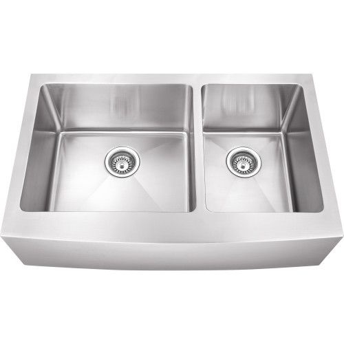 Hardware Resources 35 7/8 Inch Stainless 60/40 Farmhouse Double Kitchen Sink