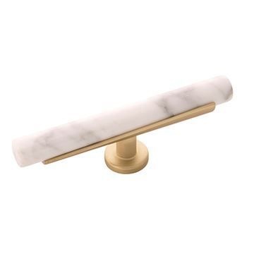 Belwith-Keeler Firenze Large White Marble Brass T Knob