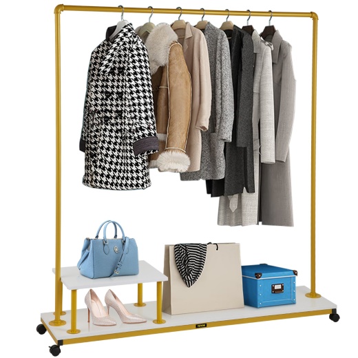 Vevor Clothing Garment Rack - Heavy-Duty Clothes Rack with Bottom Shelf & Side Shelf