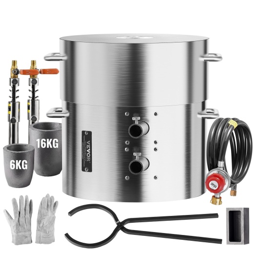 Vevor Propane Melting Furnace Kit 16Kg/35Lbs Dual Burner With Crucibles Tongs
