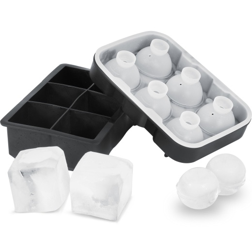 Vevor Ice Cube Trays (Set of 2) - 2-In-1 Combo With Silicone Sphere Ice Ball Maker & Large Square Ice Cube Maker With Lid