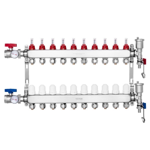 Vevor 10-Branch Radiant Heat Manifold 1/2" Pex Tubing Floor Heating Manifold Set