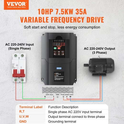 Vevor VFD 10HP, 7.5KW Variable Frequency Drive for Spindle Motor CNC Speed Control