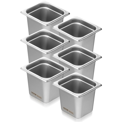 Vevor 6 Pack 1/6 Size Anti-Jam Steam Table Pan Set
