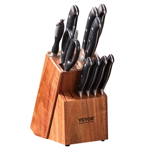 Vevor Knife Storage Block 15 Slots - Acacia Wood Universal Knife Holders for Kitchen Storage