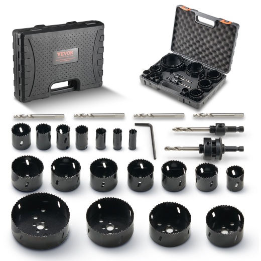 Vevor Hole Saw Kit, 18 Pcs Saw Blades, 6 Drill Bits, 1 Hex Wrench - General Purpose Size