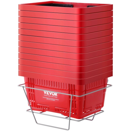 Vevor Shopping Basket, Set of 12 - Durable Plastic Grocery Basket with Handle and Stand