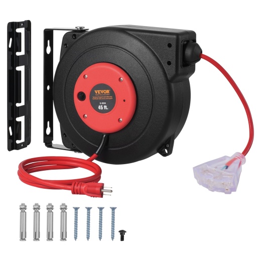 Vevor Retractable Extension Cord Reel Power Cord Reel 45Ft 12Awg/3C Sjtow