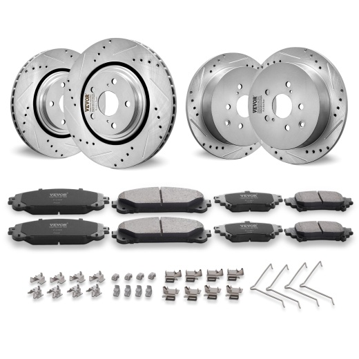 Vevor Drilled Slotted Front & Rear Brake Rotors Pads for Toyota Sienna & Highlander