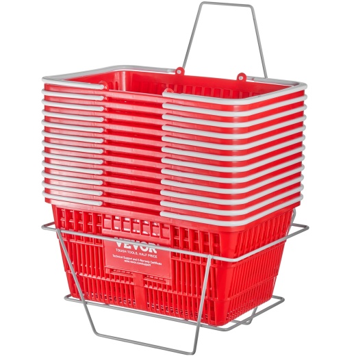 Vevor Shopping Basket Portable Grocery Basket 12Pcs 21L With Handle & Stand Red