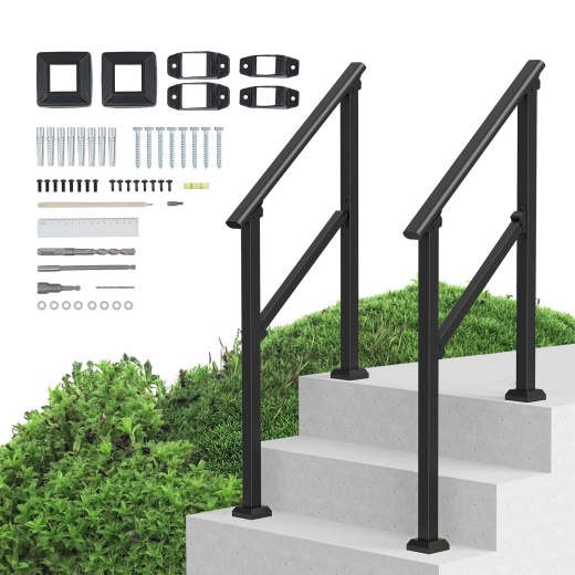 Vevor 2 Pcs 2-3 Handrails For Outdoor For Seniors Porch Deck Black Square Tube