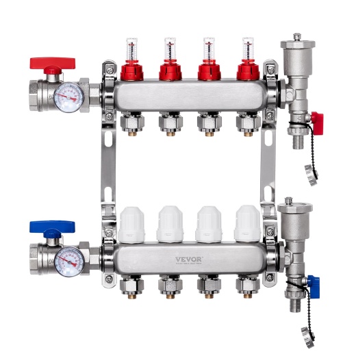 Vevor 4-Branch Radiant Heat Manifold 1/2" Pex Tubing Floor Heating Manifold Set