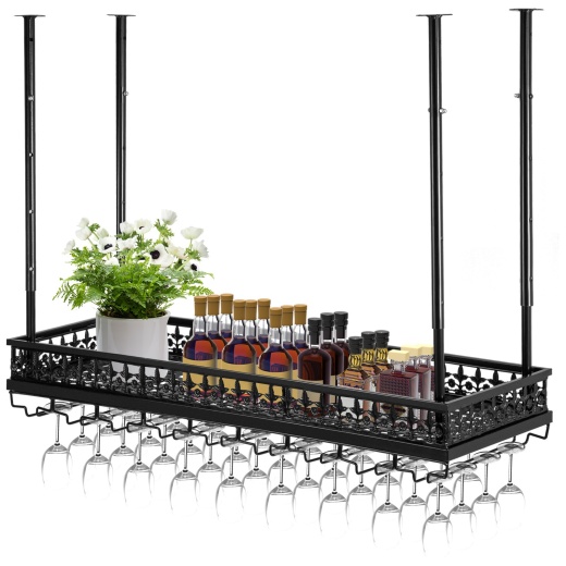 Vevor Ceiling Wine Glass Rack - Adjustable Height Wine Rack Cabinet