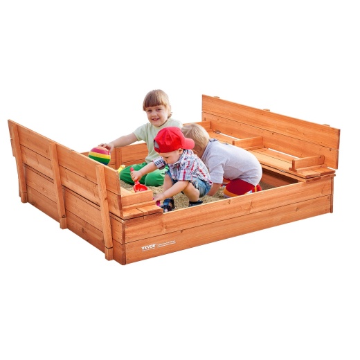 Vevor Wooden Sandbox - Natural Wood Kids Sandbox for Outdoor Fun