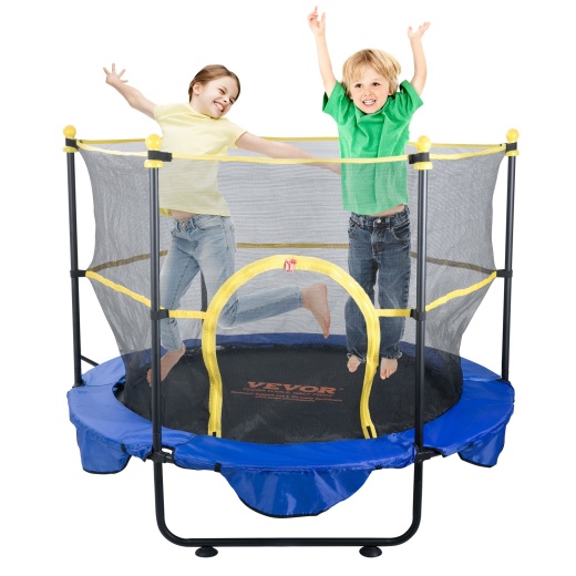 Vevor 5Ft Trampoline for Kids - Indoor Outdoor Trampoline with Safety Enclosure Net, Basketball Hoop and Ocean Balls
