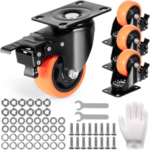 Vevor Caster Wheels - 3-Inch Swivel Plate Casters with Security A/B Locking System