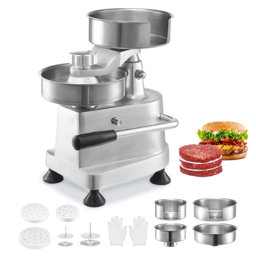 VEVOR Commercial Burger Patty Maker, Hamburger Beef Patty Maker With 3 Convertible Mold(4/5/6-Inch)