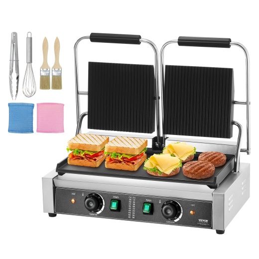 Vevor Commercial Panini Press Grill Electric Sandwich Maker Griddle Plate 19"X9"