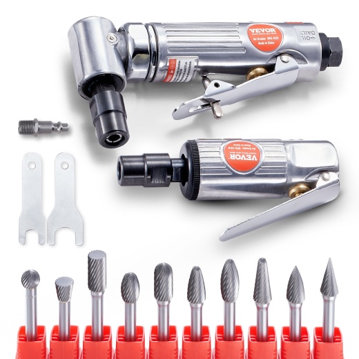 Vevor Air Die Grinder Kit - Right Angle Grinder with Die Grinder Combo & 10Pcs Single Cut Carbide Burr Set