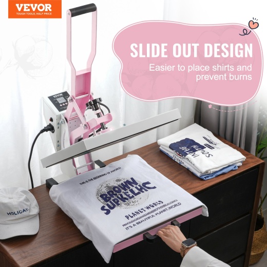 Vevor Heat Press Machine 15X15 In Slide Out Heat Transfer Machine T-Shirts Pink