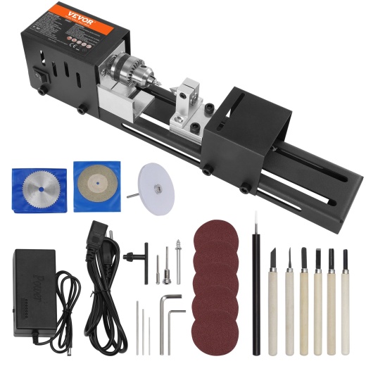 Vevor Mini Lathe Machine: 2.76 in x 6.3 in, 24VDC 96W Mini Wood Lathe Tools Milling Machine Accessories