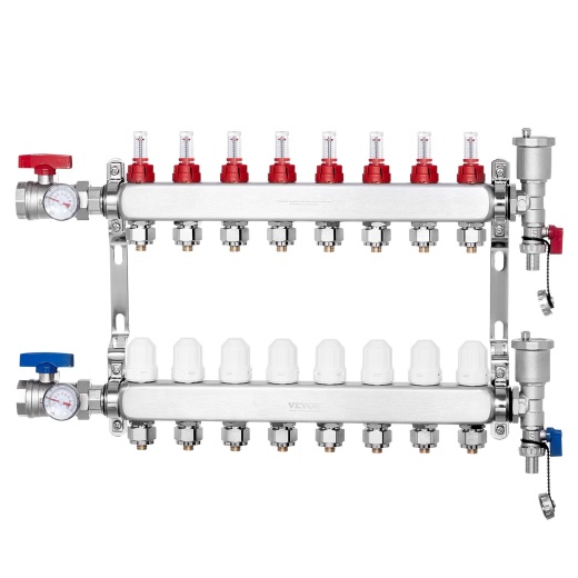 Vevor 8-Branch Radiant Heat Manifold 1/2" Pex Tubing Floor Heating Manifold Set