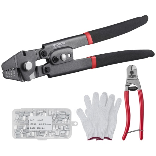 Vevor Wire Rope Crimping Tool and Cutter - Up to 2.2mm Wire Cable Crimps